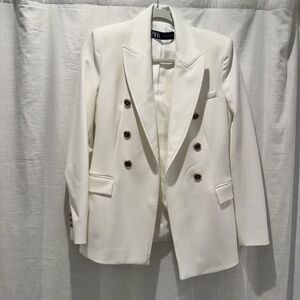 Zara Double-Breasted white/ Cream Blazer